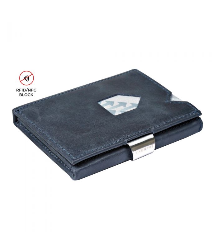 Exentri - Exentri slim wallet leather vintage blue with RFID block