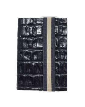 RFID slim wallet leather-strap croco black blue