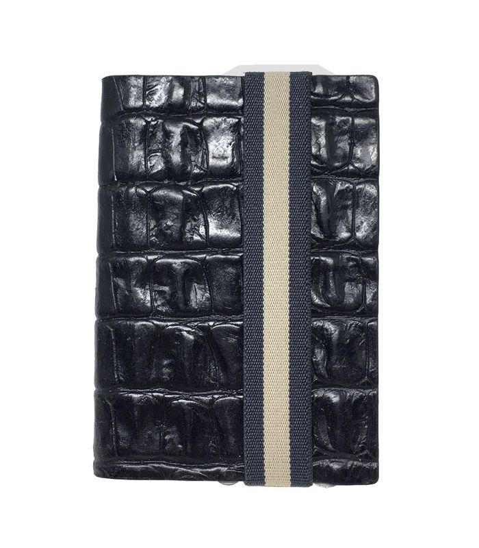 Q7-WALLET - RFID slim wallet leather-strap croco black blue