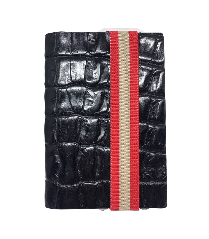 Q7-WALLET - RFID slim wallet leather-strap croco black red
