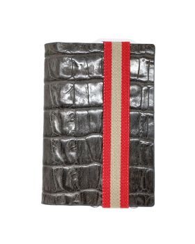 RFID slim wallet leather-strap croco grey red