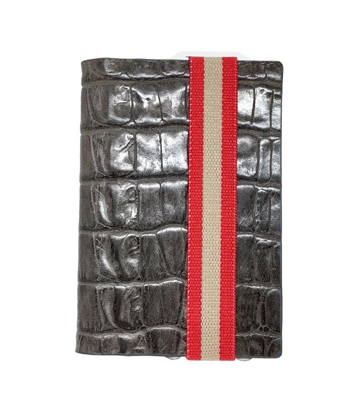 Q7-WALLET - RFID slim wallet leather-strap croco grey red