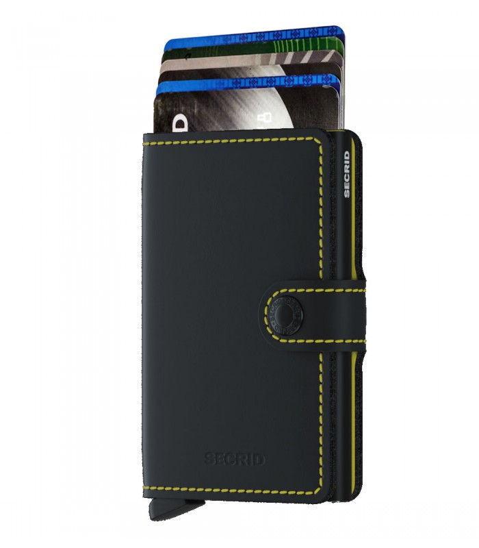 Secrid mini wallet leather matte dark black yellow