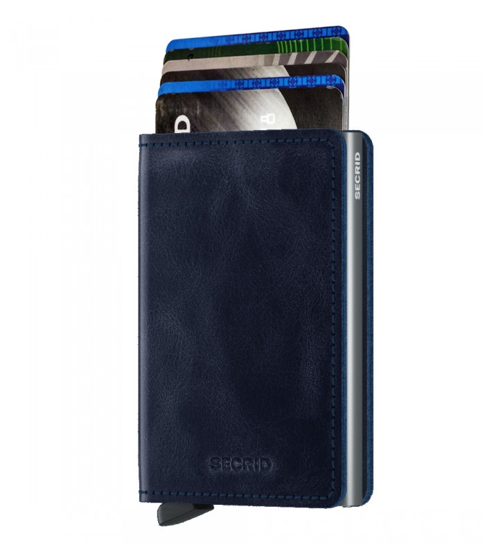 Secrid slim wallet leer vintage blauw